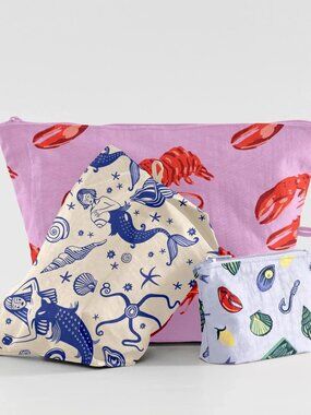 NWT Baggu Go Pouch Set - Sea Creatures (Pink Lobster, Mermaid, Sea Charms)